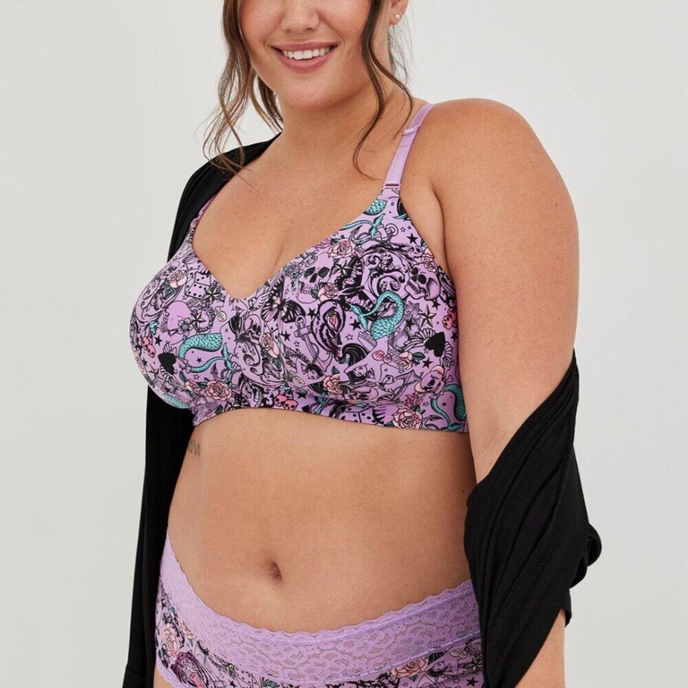 Torrid Curve Dream Wire Free Bra Everything Tattoo Purple Size 50B
